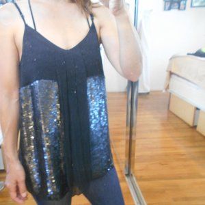 Joie black spangled silk 100% party top M